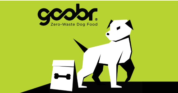 Zero-Waste Dog Food logo with a white dog beside a bowl on a lime-green background