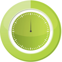 Green circular progress indicator with white ticks, and a map pin.