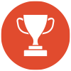 White trophy icon in a red circle