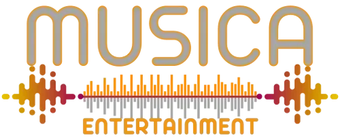 Logo for Musica Entertainment with text above a soundwave graphic.