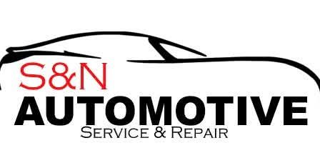 Logo for S&N Automotive, features car outline over red