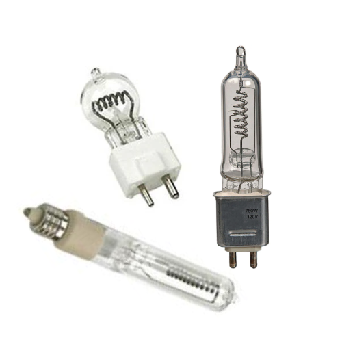 Three different halogen light bulbs on a white background.