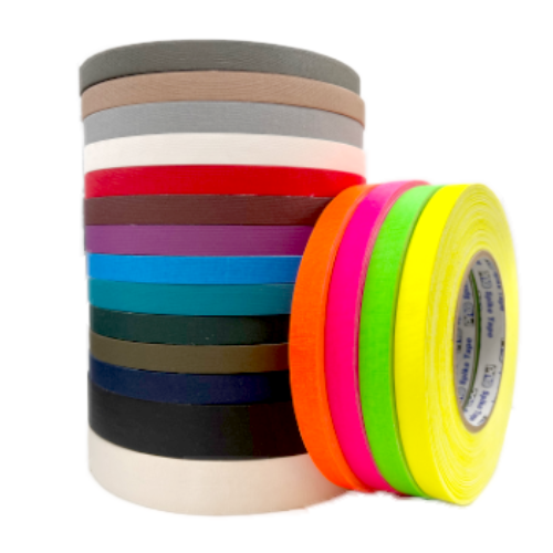 Stack of various colored fabric tape rolls.