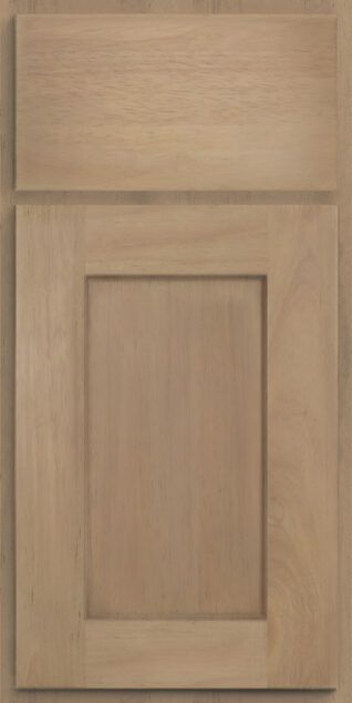 A close up of a wooden cabinet door with a square frame.