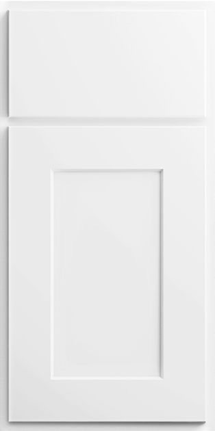A white cabinet door with a square frame on a white background.