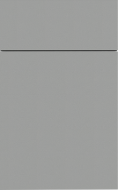 A close up of a gray door on a white background.