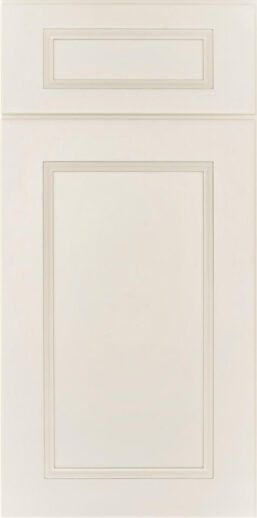 A white cabinet door with a square frame on a white background.