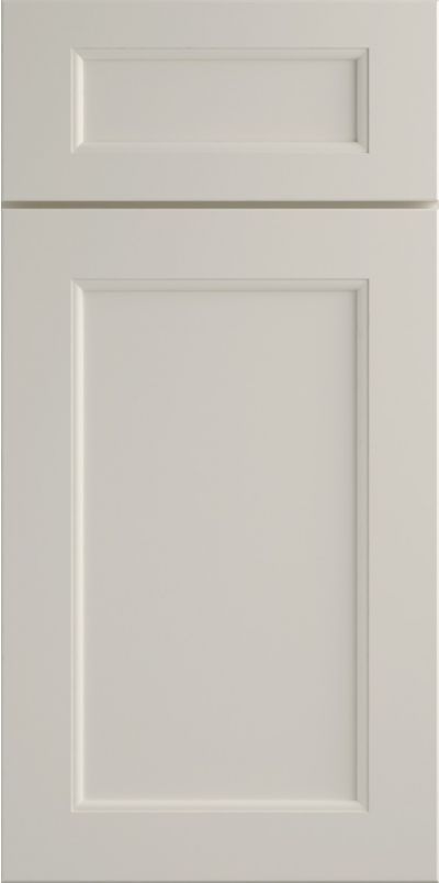 A close up of a white cabinet door on a white background.