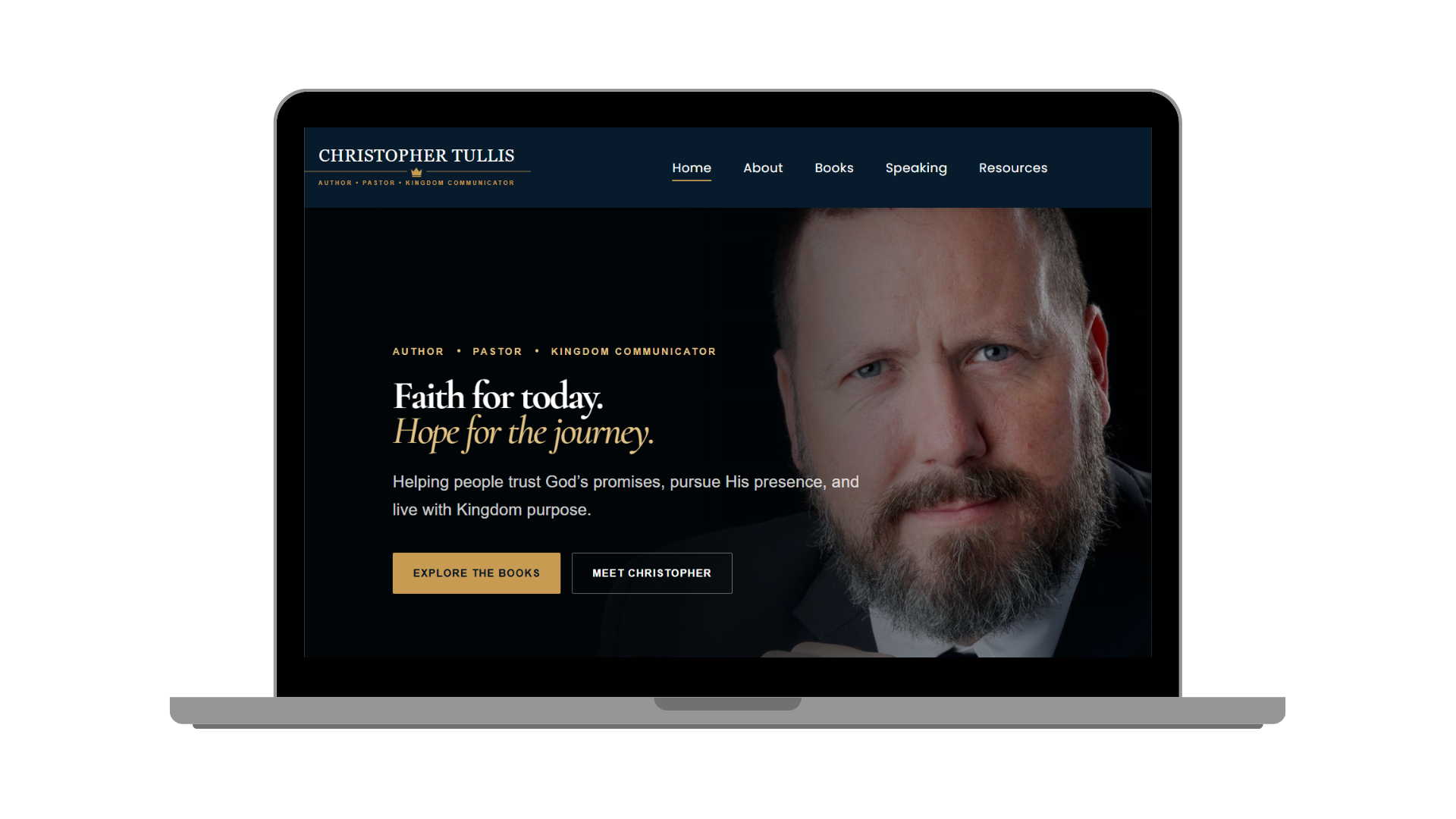 Christopher Tullis author website displayed on a laptop