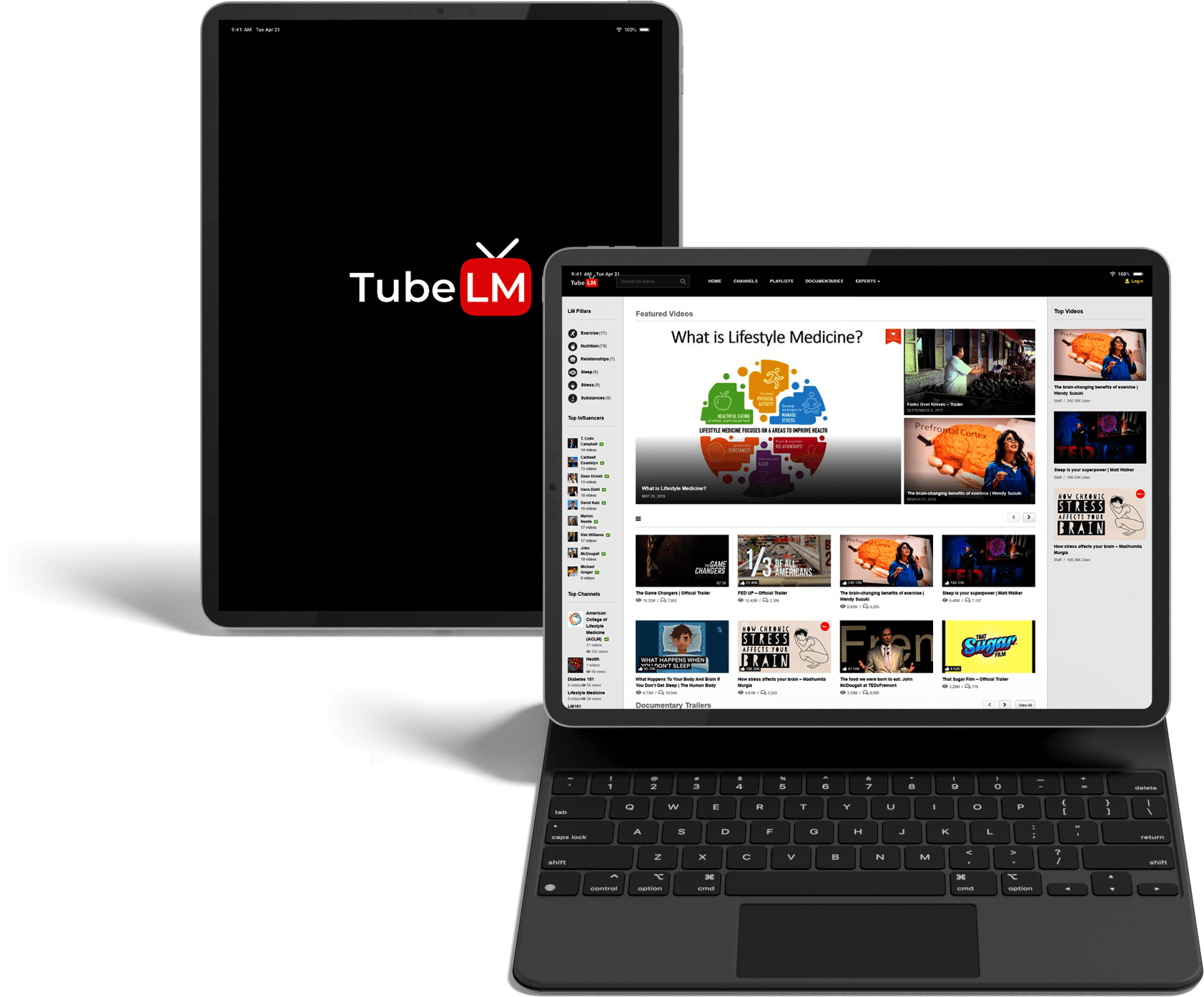 A tablet and a laptop are open to a youtube page