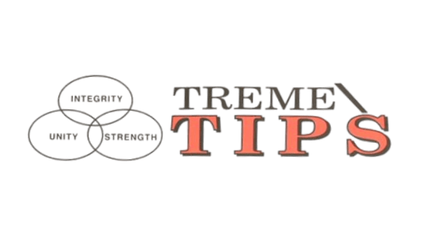 Logo reading “Treme Tips” with three linked circles labeled integrity, unity, and strength.