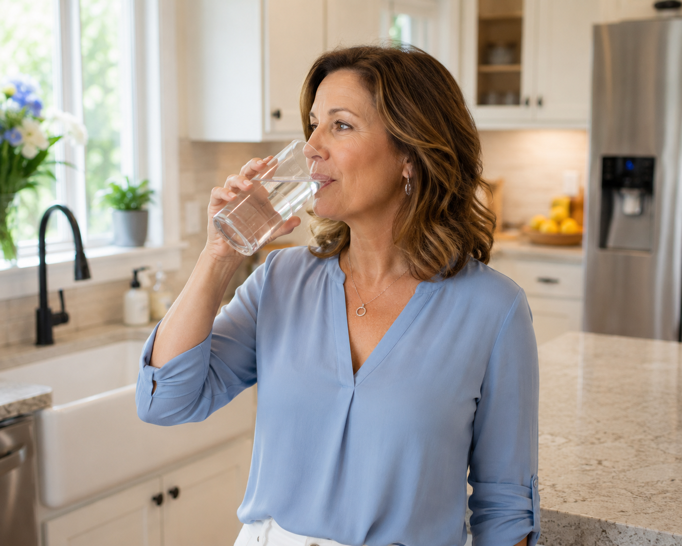 lady drinking a glass of clean water
