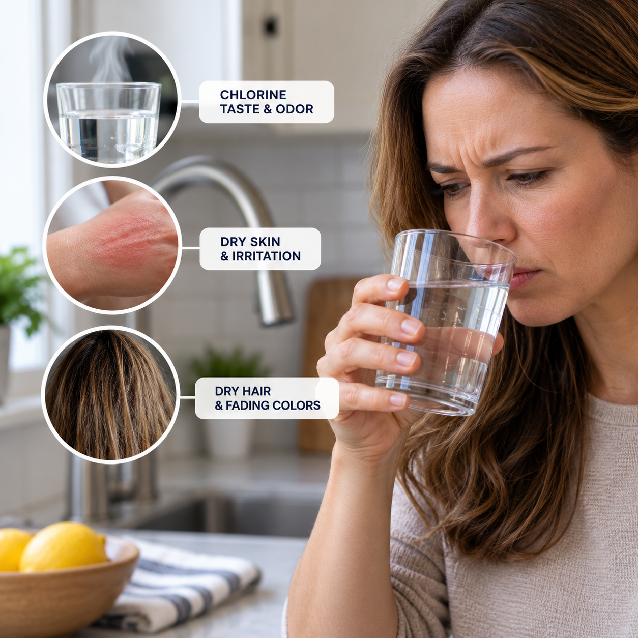 family with child getting clean tap water