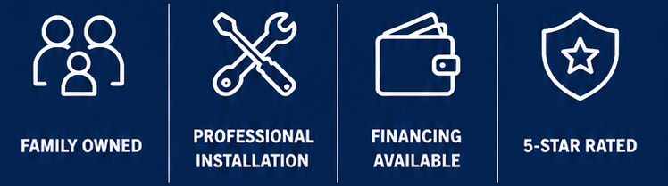 family owned, professional installation, financing available, 5-start rated