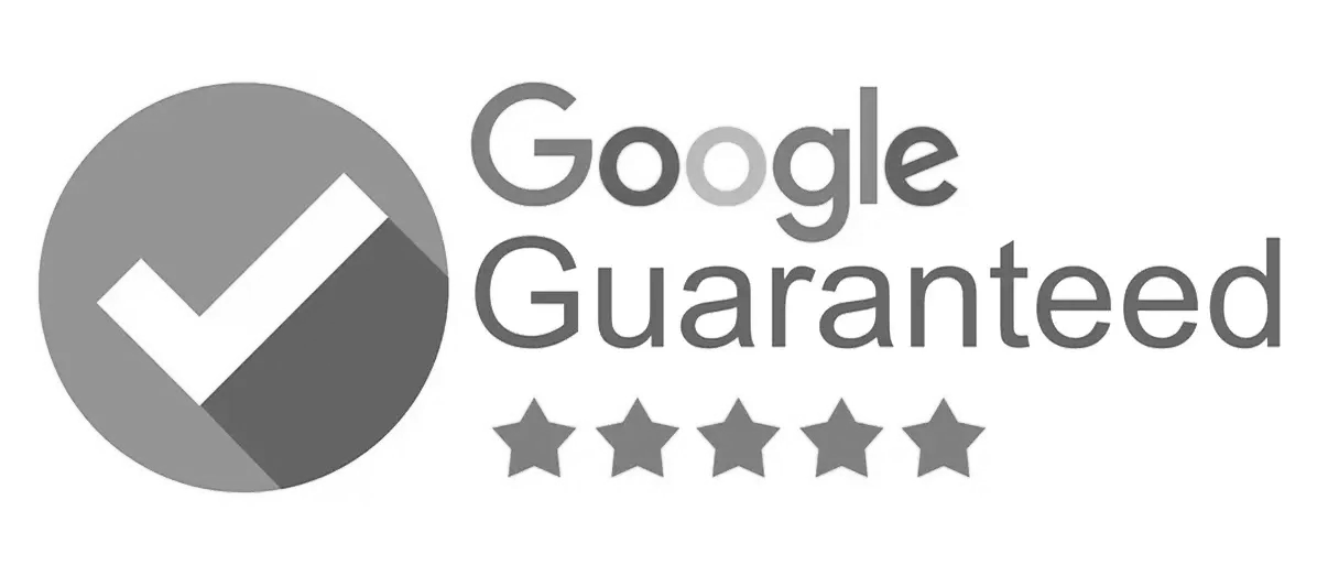 Google Guaranteed logo featuring a checkmark in a circle and five stars, indicating trust and a top rating.