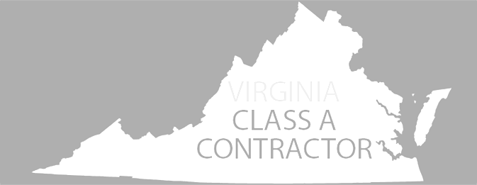 A white silhouette of the state of Virginia on a grey background with the text: