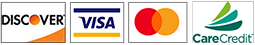 The logos for discover visa mastercard and carecredit are shown pay bill Asheville Pediatric Dentistry (828) 277-6788