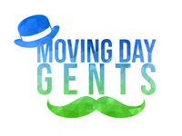 A logo for moving day gents with a hat and mustache.