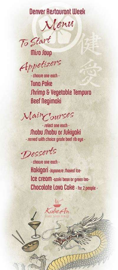 a menu for denver restaurant week with a dragon on it