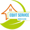 Logo di Equit Service Disinfestazioni con casa arancione, striscia verde e testo blu.