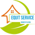 Logo di Equit Service Disinfestazioni con casa arancione, striscia verde e testo blu.