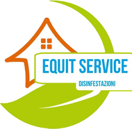 Logo di Equit Service disinfestazioni con casa arancione e striscia verde su sfondo bianco