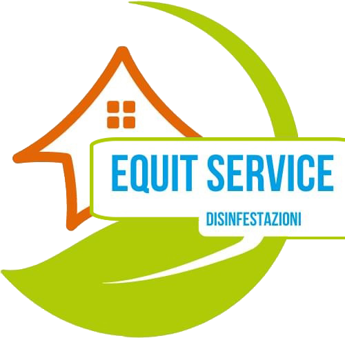 Logo di Equit Service disinfestazioni con casa arancione e striscia verde su sfondo bianco