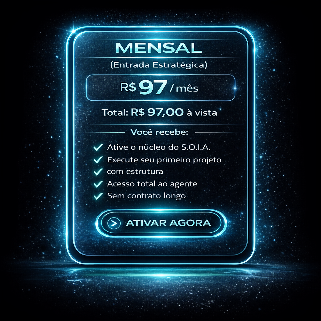 Plano de assinatura mensal neon azul com preço R$97/mês e botão “Ativar agora”