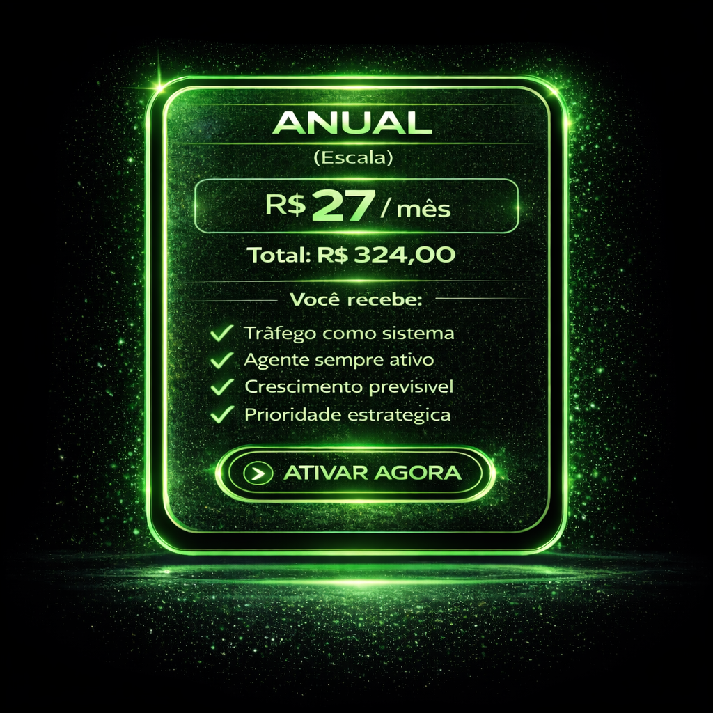 Plano anual em cartão verde neon com preço R$27/mês e botão “Ativar agora”