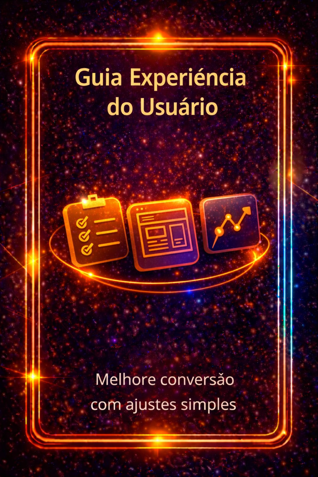 Cartaz neon laranja sobre fundo escuro: “Guia Experiência do Usuário” e “Melhore conversa com ajustes simples”.