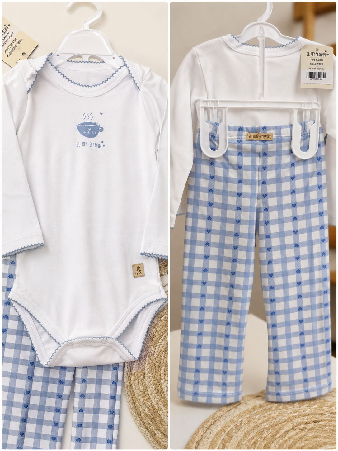 Set 2 piezas body taza celeste+ calza oxford cuadrille