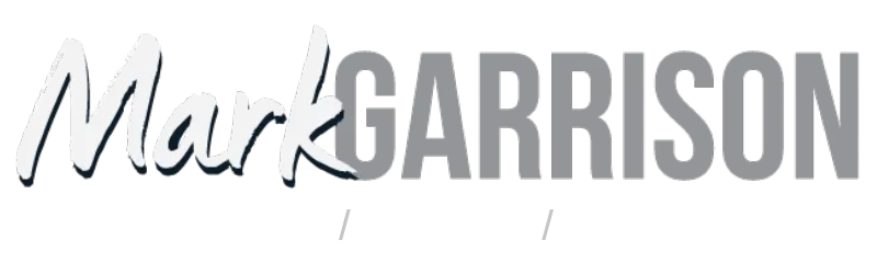 Mark Garrison logo. White script
