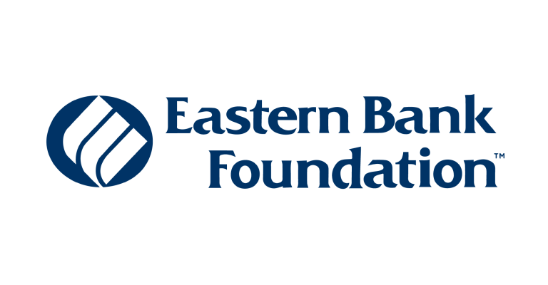 Eastern Bank Foundation logo. Blue circle with white, curved lines, and text 