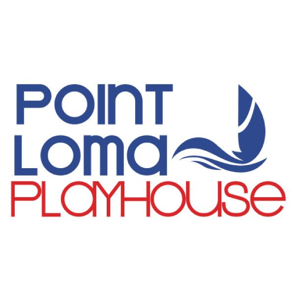 A blue and red logo for Point Loma Playhouse