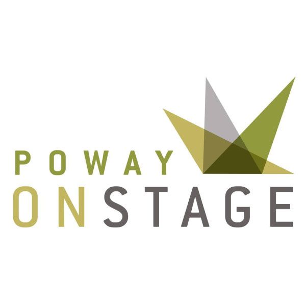 A logo for poway onstage with a 4 pointed star.