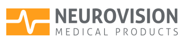 Logo for Neurovision Medical Products: orange rectangle with a white wave, followed by the words