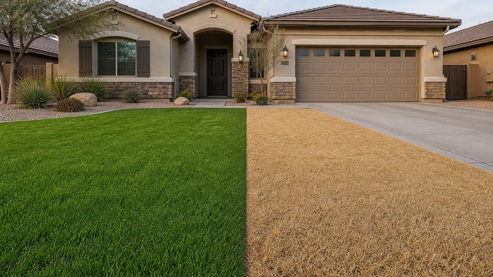 Green ryegrass overseeded lawn in Arizona during winter