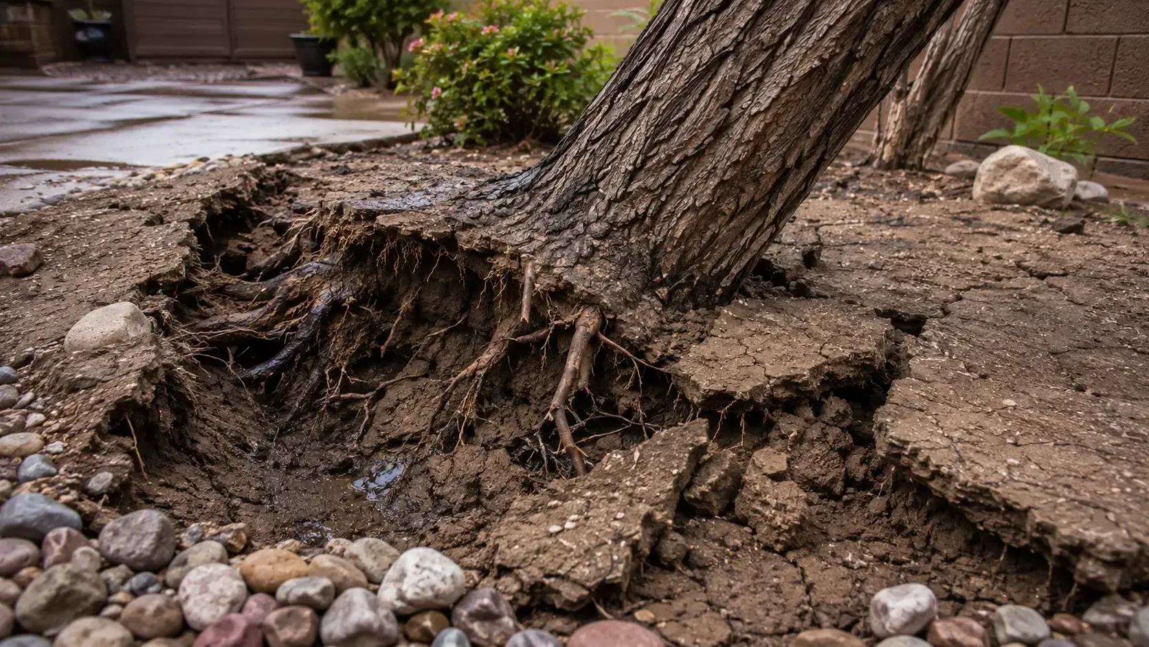 Homeowner assessing storm debris in yard