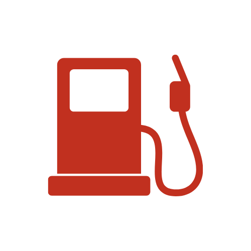 A red gas pump icon on a white background.