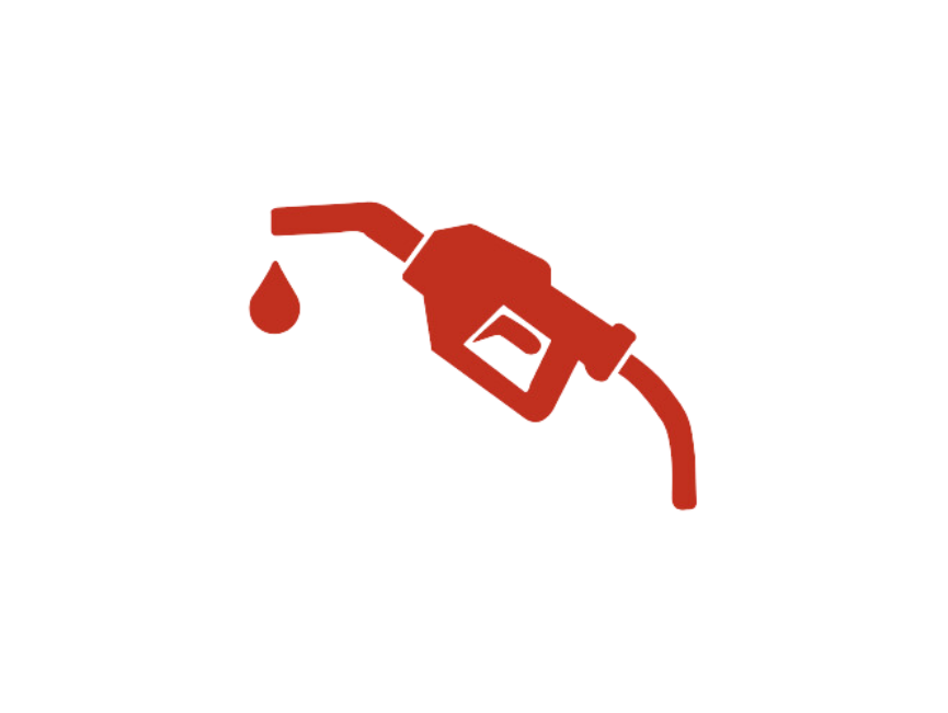 A red gas pump with a drop of gas coming out of it.