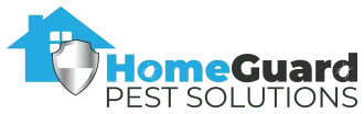 A logo for HomeGuard Pest solutions with a house and a shield.