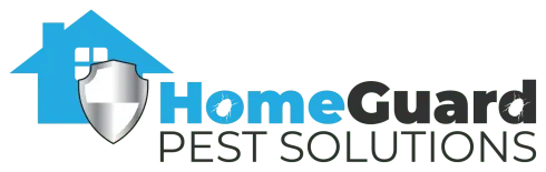A logo for HomeGuard Pest solutions with a house and a shield.