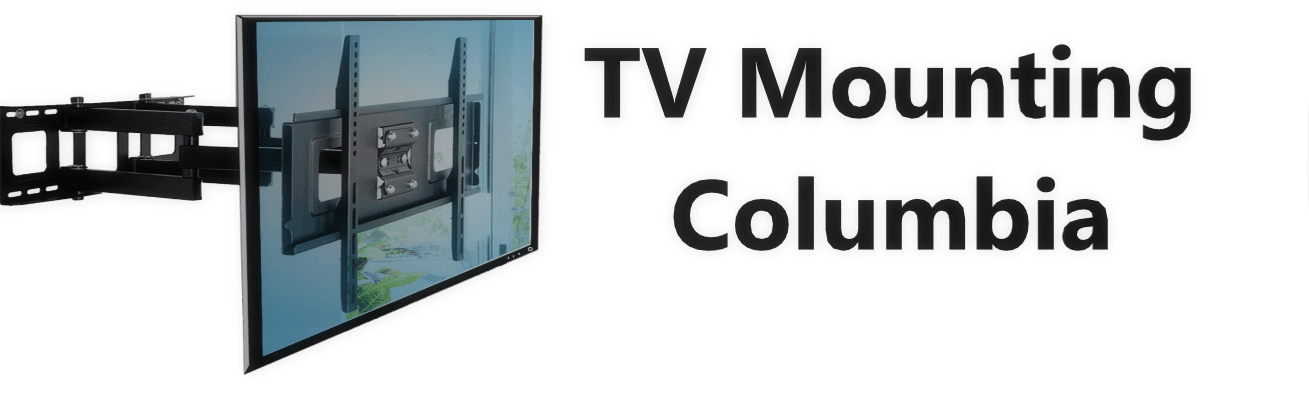 TV mounted on a wall with text that says