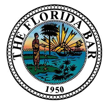 El sello de la barra de Florida con una escena costera soleada y 