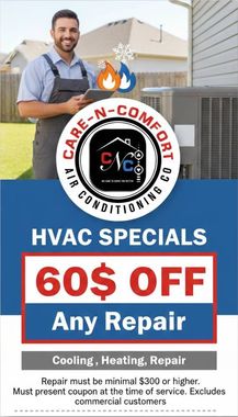 HVAC ad: Technician, logo, and 
