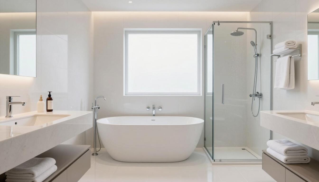 Clean vacation rental bathroom with spa-like modern design.