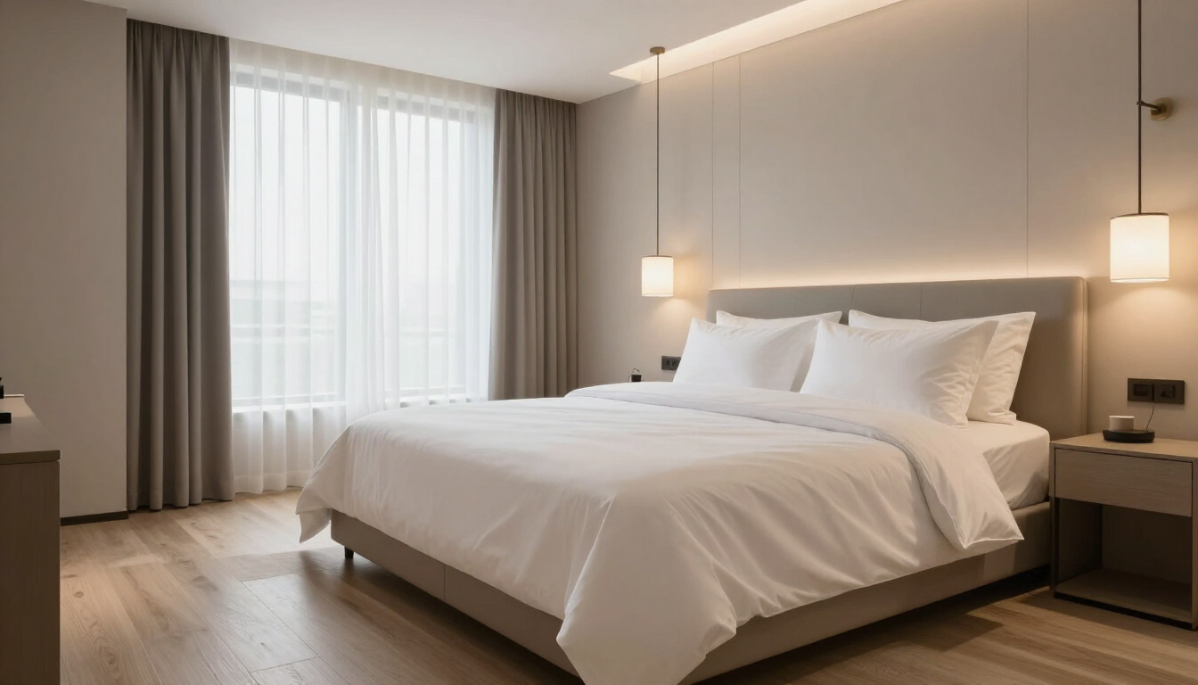 Comfortable bedroom in a vacation home with soft lighting and premium linens.