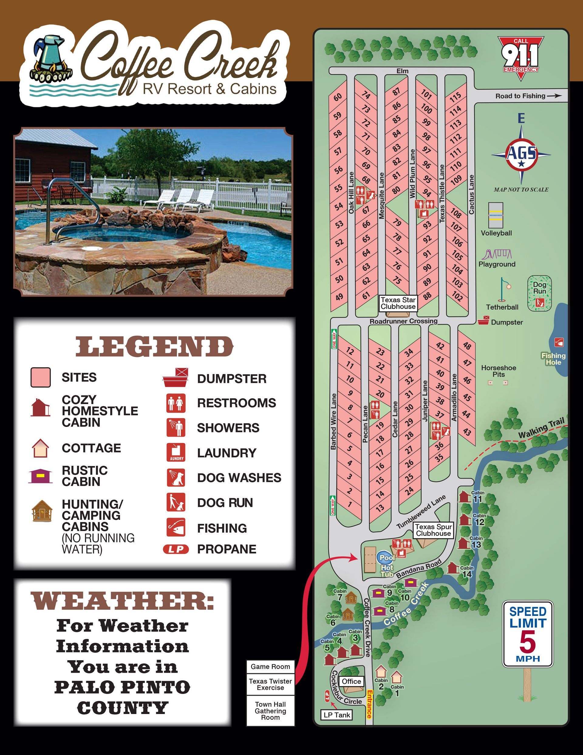 A map of coffee creek rv resort and campground
