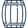 An icon of a wooden barrel on a white background.