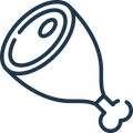 A line drawing of a ham leg with a bone.